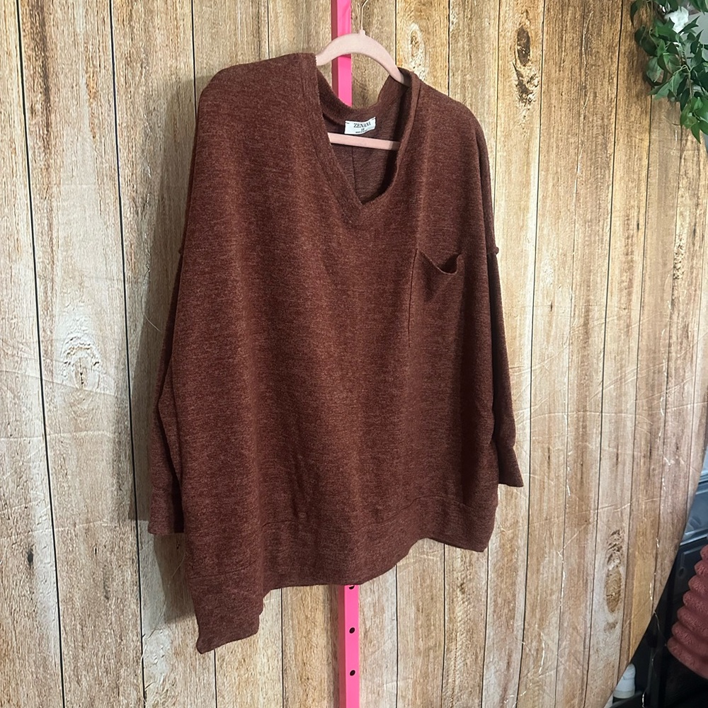 Zenana Outfitters Rust V-Neck Sweater
